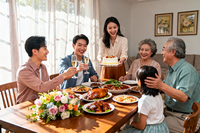 高清大图下载【趣麦麦图】家庭聚餐欢庆时刻