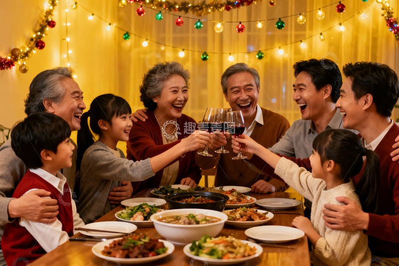 高清大图下载【趣麦麦图】家庭聚餐欢庆节日温馨场景