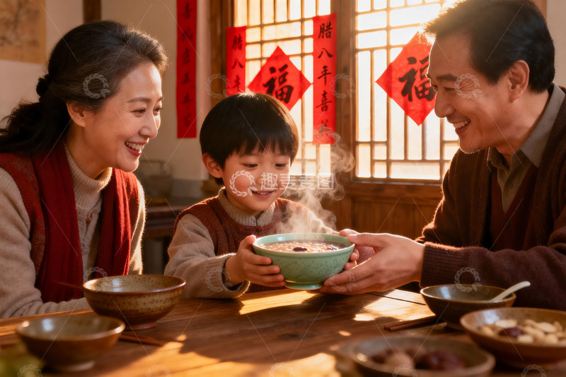 高清大图下载【趣麦麦图】三代同堂共进早餐其乐融融