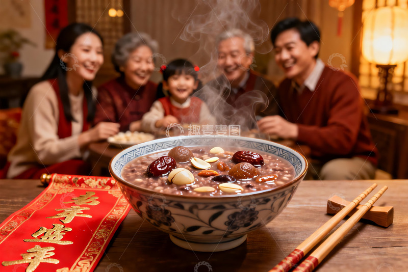 高清大图下载【趣麦麦图】温馨家庭共进热粥晚餐