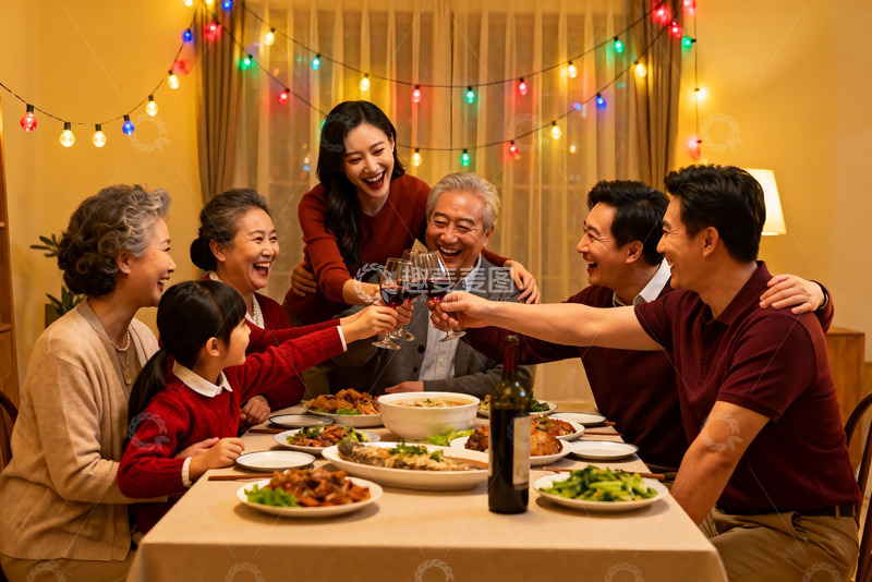 高清大图下载【趣麦麦图】温馨家庭聚餐欢庆时刻