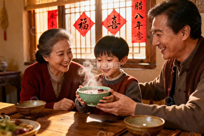 高清大图下载【趣麦麦图】三代同堂共进晚餐其乐融融