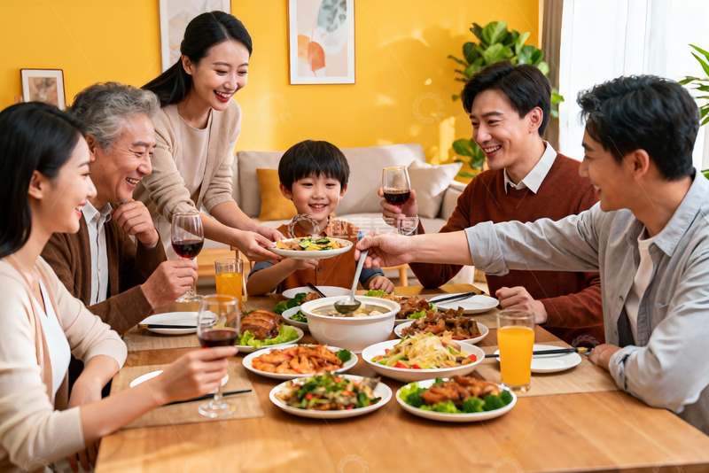 高清大图下载【趣麦麦图】家人聚餐其乐融融
