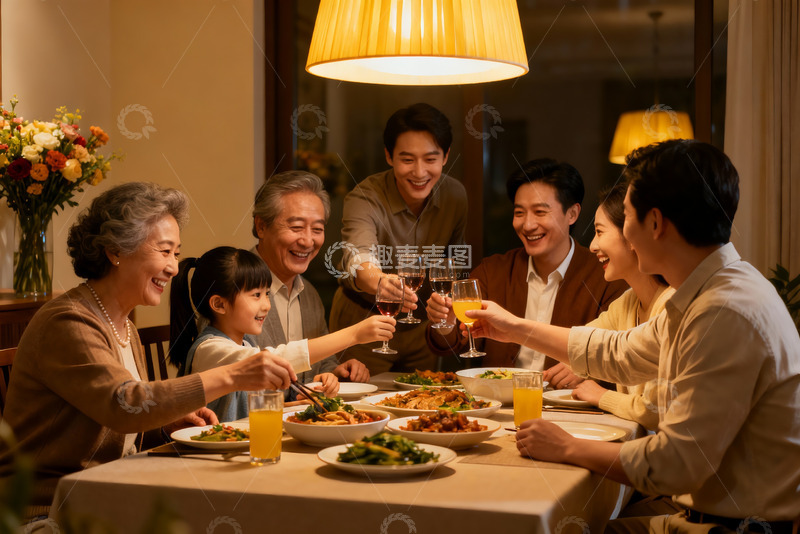 高清大图下载【趣麦麦图】家庭聚餐欢庆时刻