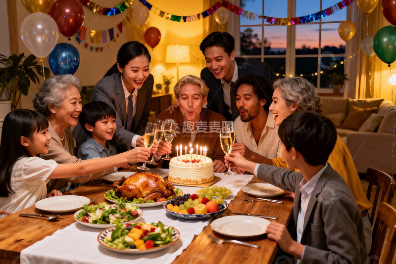 高清大图下载【趣麦麦图】家庭生日聚会欢庆场景