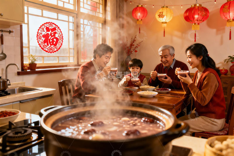 高清大图下载【趣麦麦图】家庭围坐火锅宴亲情融融