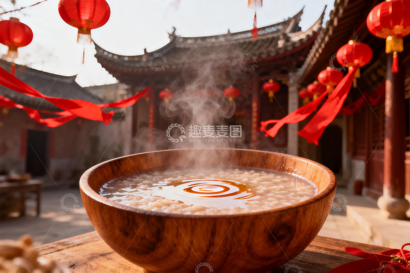 高清大图下载【趣麦麦图】热气腾腾的粥与红灯笼