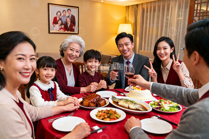 高清大图下载【趣麦麦图】三代同堂家庭聚餐其乐融融