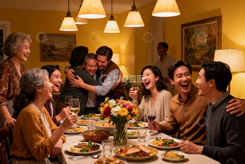 高清大图下载【趣麦麦图】温馨家庭聚餐欢笑场景