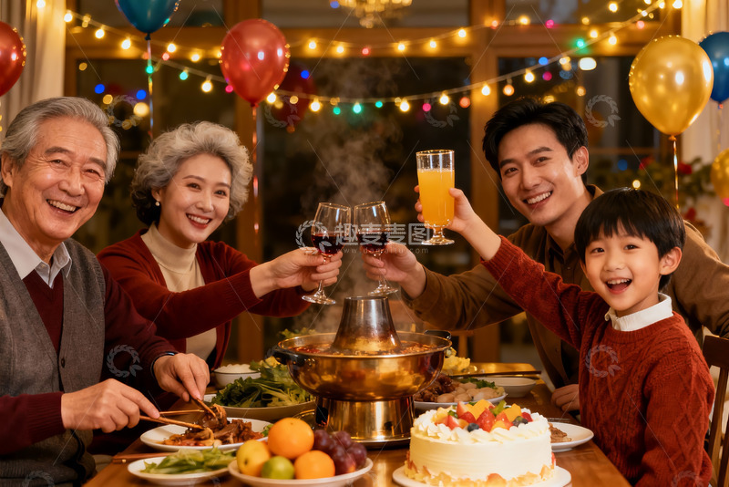 高清大图下载【趣麦麦图】家庭聚餐欢庆时刻