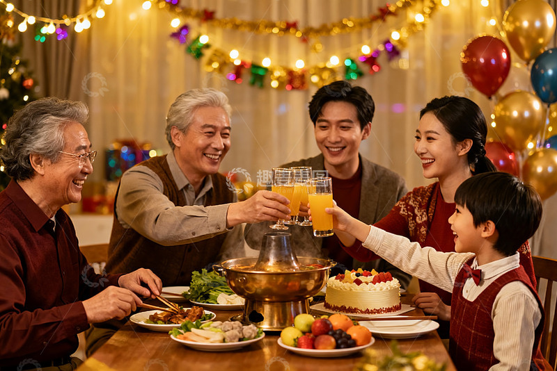 高清大图下载【趣麦麦图】家庭聚餐欢庆节日温馨场景