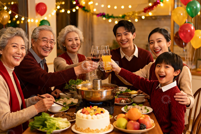 高清大图下载【趣麦麦图】家庭聚餐欢庆节日温馨场景
