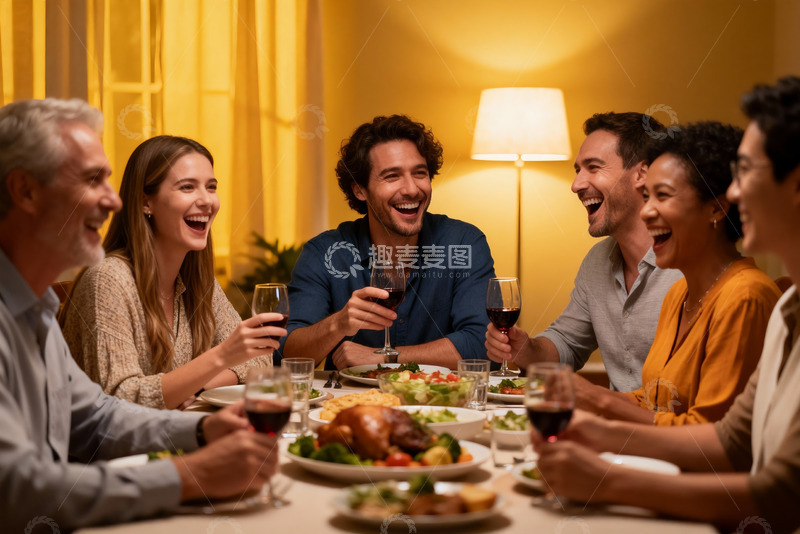 高清大图下载【趣麦麦图】多人聚餐欢笑举杯温馨场景