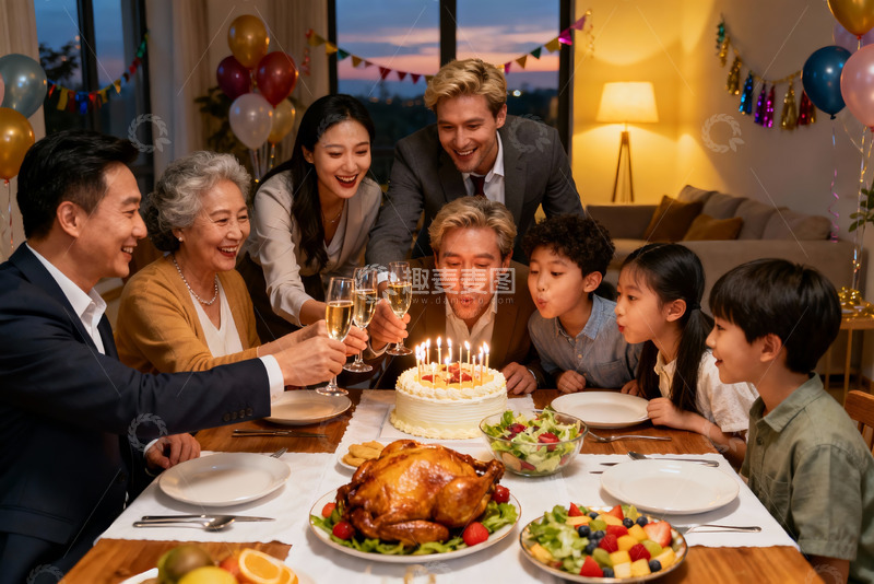 高清大图下载【趣麦麦图】家庭生日派对欢聚一堂
