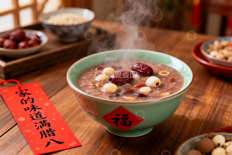 高清大图下载【趣麦麦图】热腾腾腊八粥配福字碗