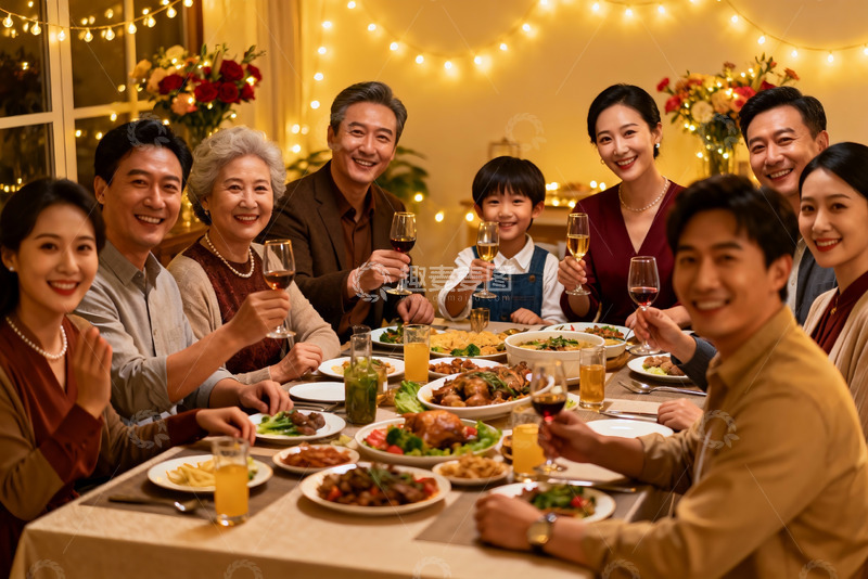 高清大图下载【趣麦麦图】温馨家庭聚餐欢庆时刻