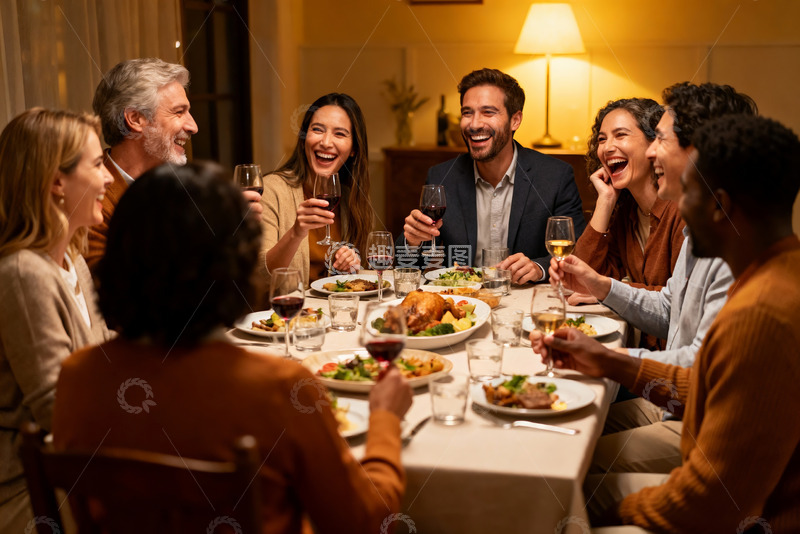 高清大图下载【趣麦麦图】多人聚餐欢笑举杯其乐融融