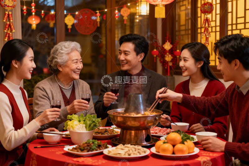高清大图下载【趣麦麦图】家庭聚餐欢庆节日氛围浓厚