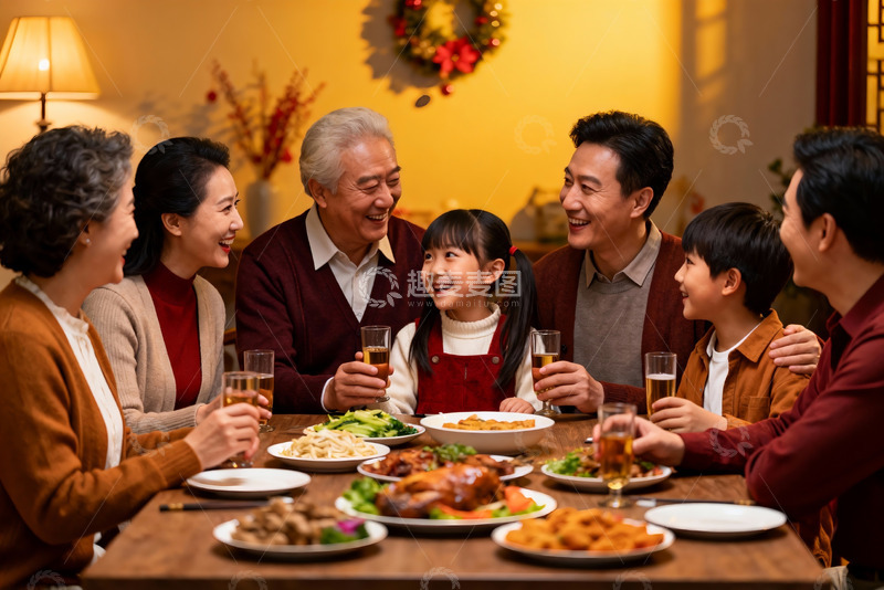 高清大图下载【趣麦麦图】家庭聚餐欢庆团圆时刻