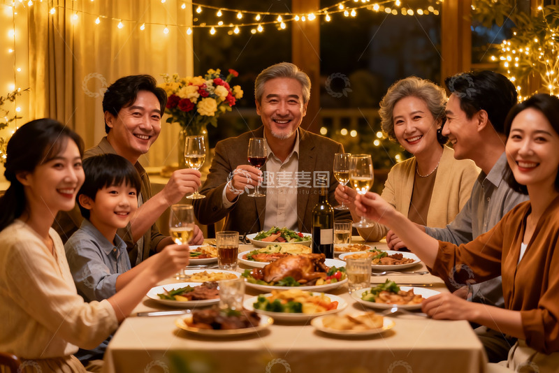 高清大图下载【趣麦麦图】温馨家庭聚餐欢庆时刻