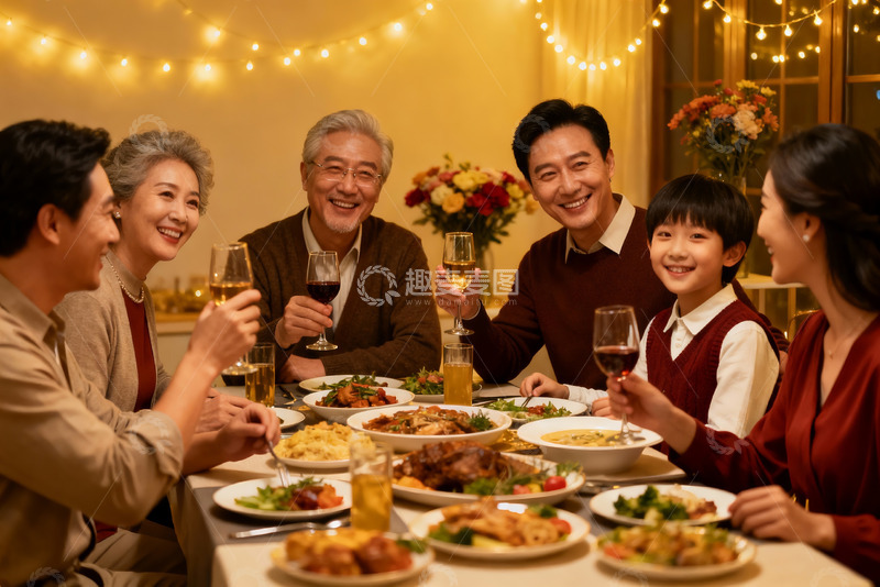 高清大图下载【趣麦麦图】温馨家庭聚餐欢庆时刻