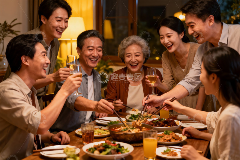 高清大图下载【趣麦麦图】家庭聚餐欢庆时刻
