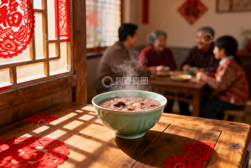 高清大图下载【趣麦麦图】家庭聚餐热粥暖阳