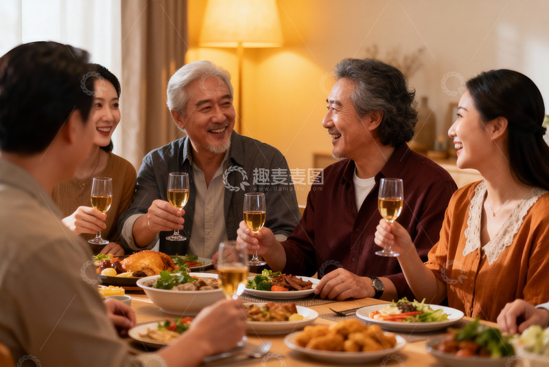 高清大图下载【趣麦麦图】家庭聚餐欢笑共享美食