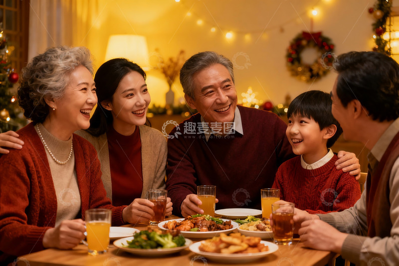 高清大图下载【趣麦麦图】温馨家庭聚餐共庆节日