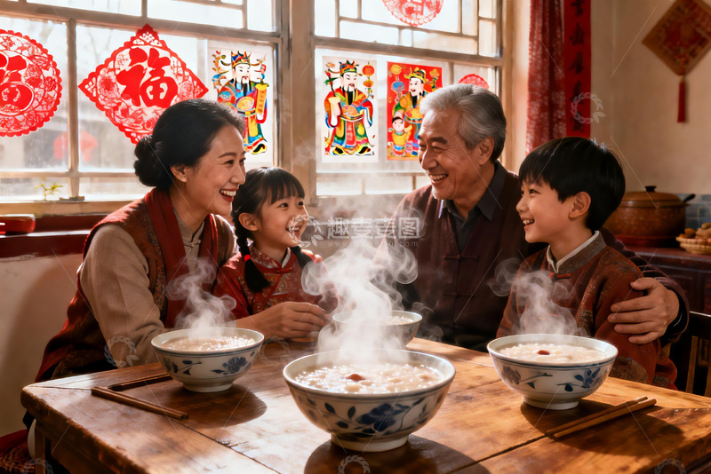 高清大图下载【趣麦麦图】三代同堂围坐餐桌享团圆饭