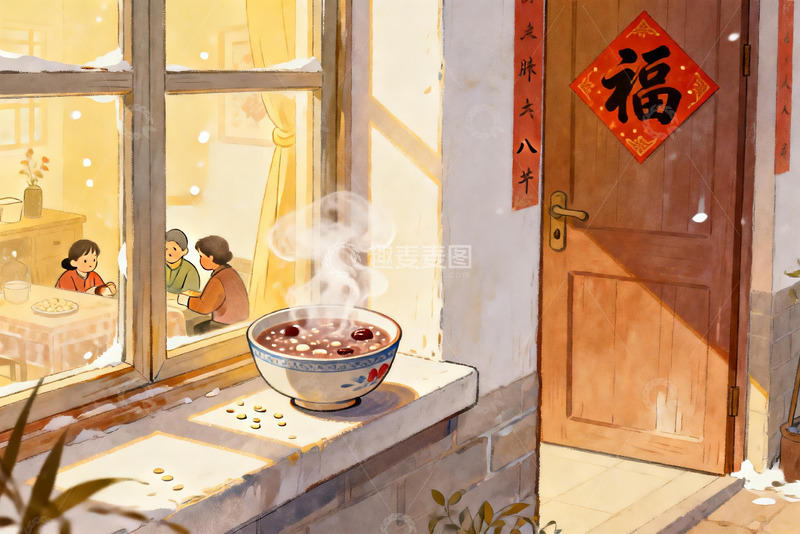 高清大图下载【趣麦麦图】窗边热粥与室内温馨家人