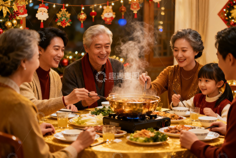 高清大图下载【趣麦麦图】温馨家庭聚餐吃火锅