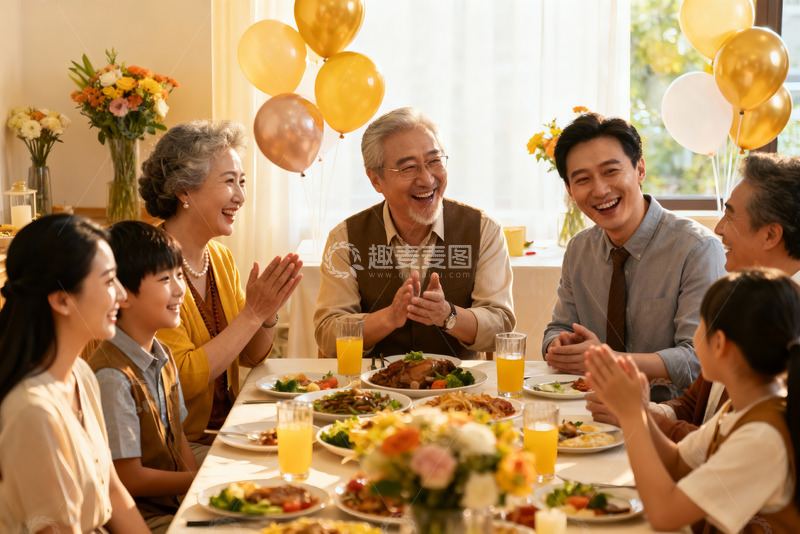 高清大图下载【趣麦麦图】家庭聚餐欢庆场景