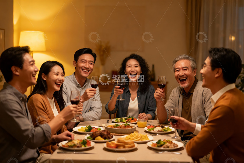高清大图下载【趣麦麦图】家庭聚餐欢笑共享美食