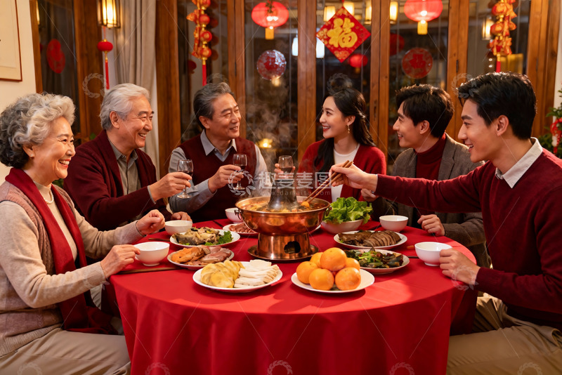 高清大图下载【趣麦麦图】家庭聚餐欢庆团圆饭