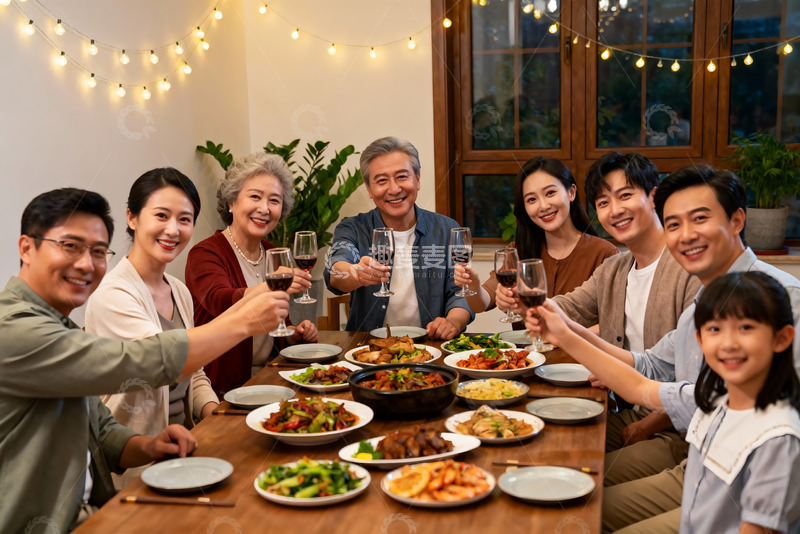 高清大图下载【趣麦麦图】家庭聚餐欢庆时刻