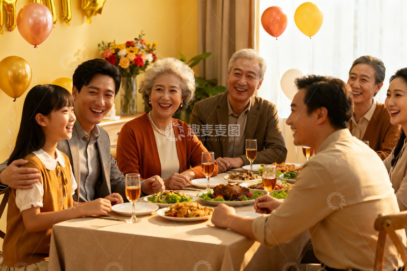 高清大图下载【趣麦麦图】家庭聚餐欢庆场景