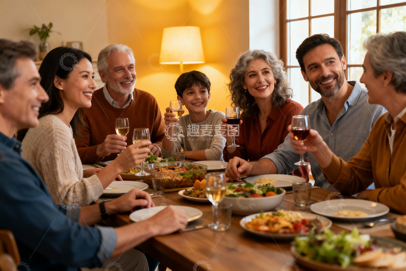 高清大图下载【趣麦麦图】三代同堂家庭聚餐温馨场景