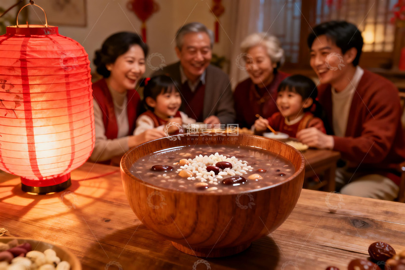 高清大图下载【趣麦麦图】家庭聚餐吃腊八粥其乐融融