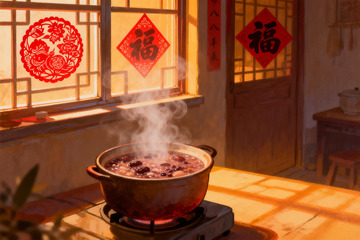 暖阳下厨房煮粥场景