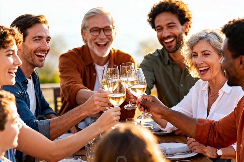 高清大图下载【趣麦麦图】多人户外聚餐举杯欢庆