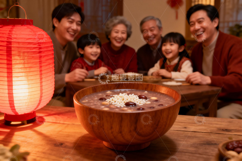 高清大图下载【趣麦麦图】家庭聚餐吃腊八粥其乐融融
