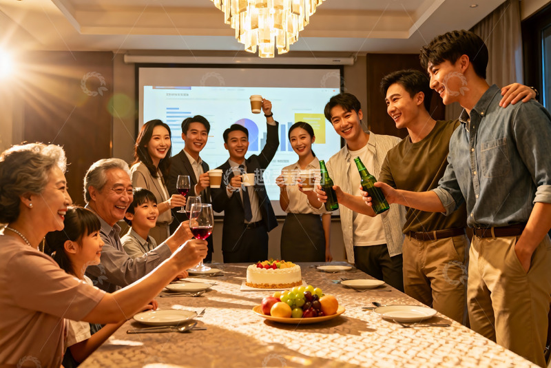 高清大图下载【趣麦麦图】家庭聚会欢庆举杯