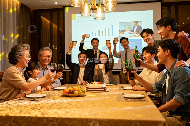 高清大图下载【趣麦麦图】家庭聚会欢庆举杯
