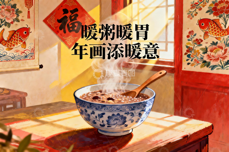 高清大图下载【趣麦麦图】热粥暖胃年画添喜