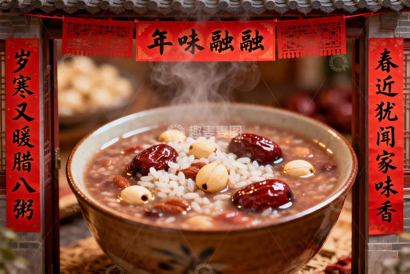 高清大图下载【趣麦麦图】传统腊八粥配春联