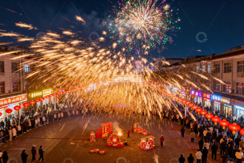 高清大图下载【趣麦麦图】夜空烟花绽放人群欢庆