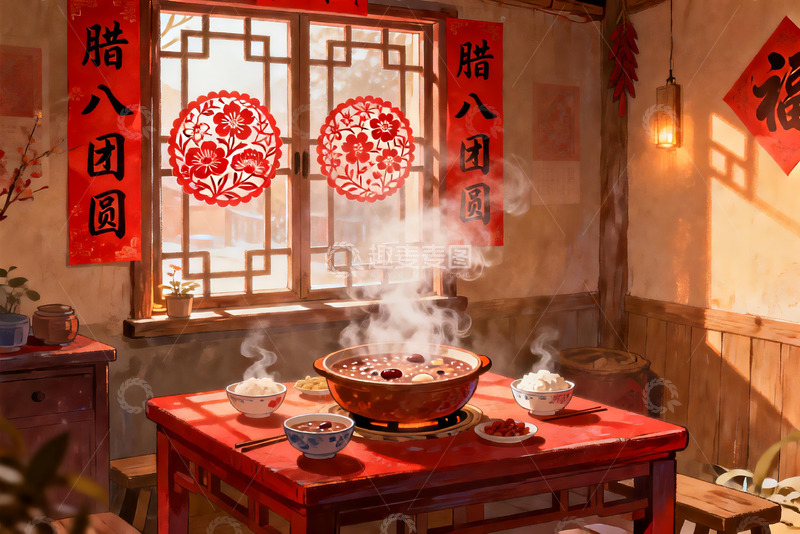 高清大图下载【趣麦麦图】暖阳照进的团圆饭场景