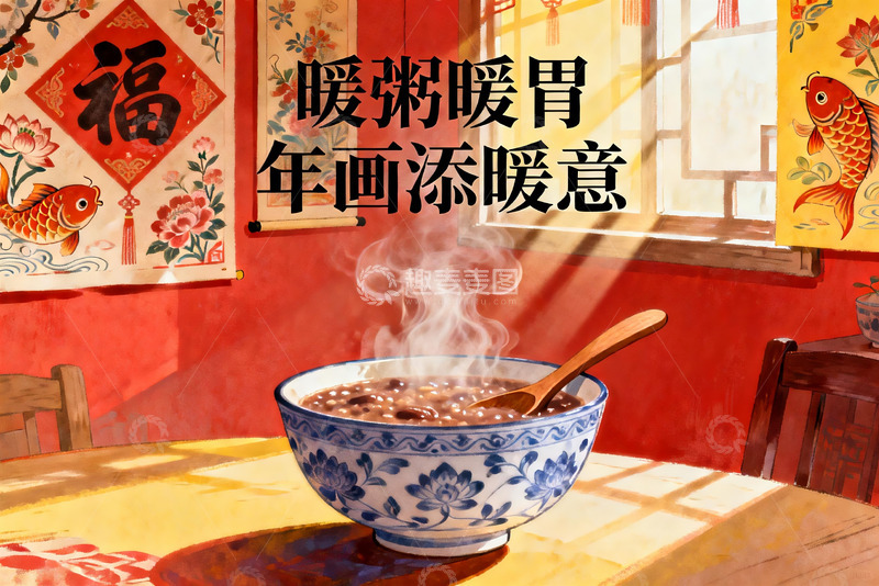 高清大图下载【趣麦麦图】热粥年画暖意浓