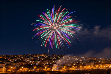 夜空烟花绽放城市灯火辉煌